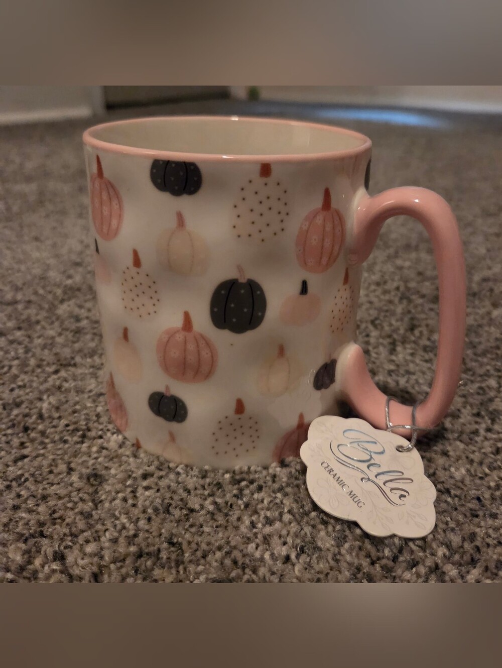 Pink & Black Pumpkin Pattern Ceramic Mug Cozy Fall Vibes
